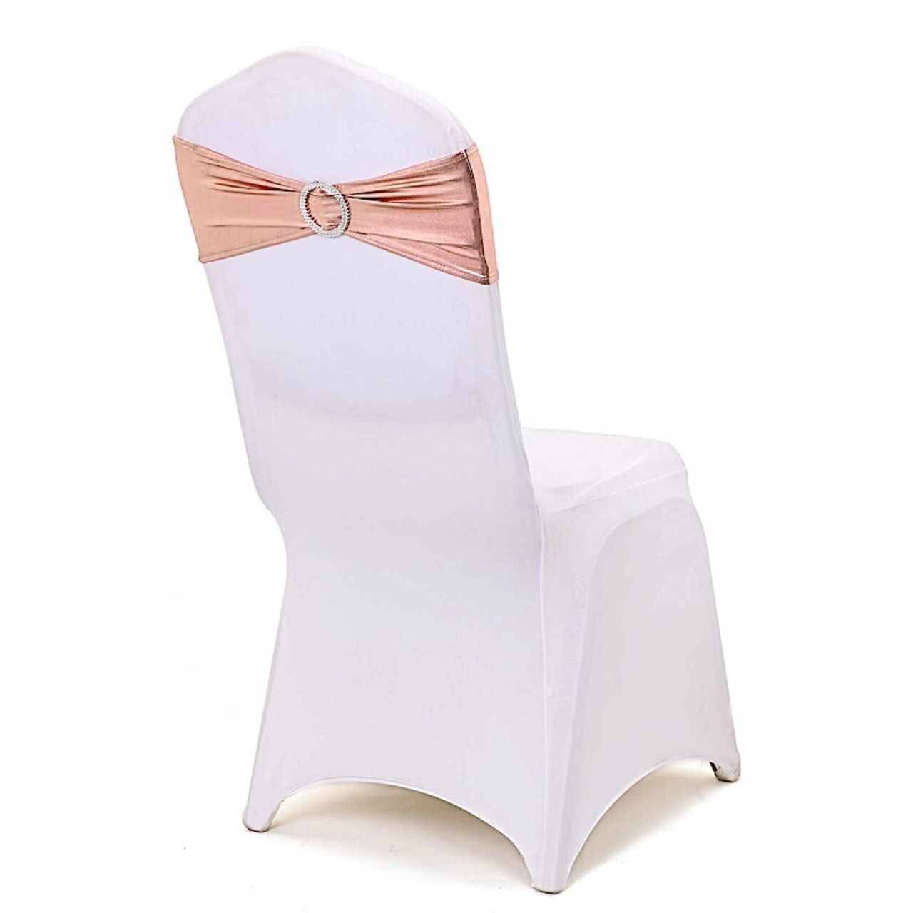 Metallic Silver Spandex Chair Sashes with Round Buckles for Wedding Decor